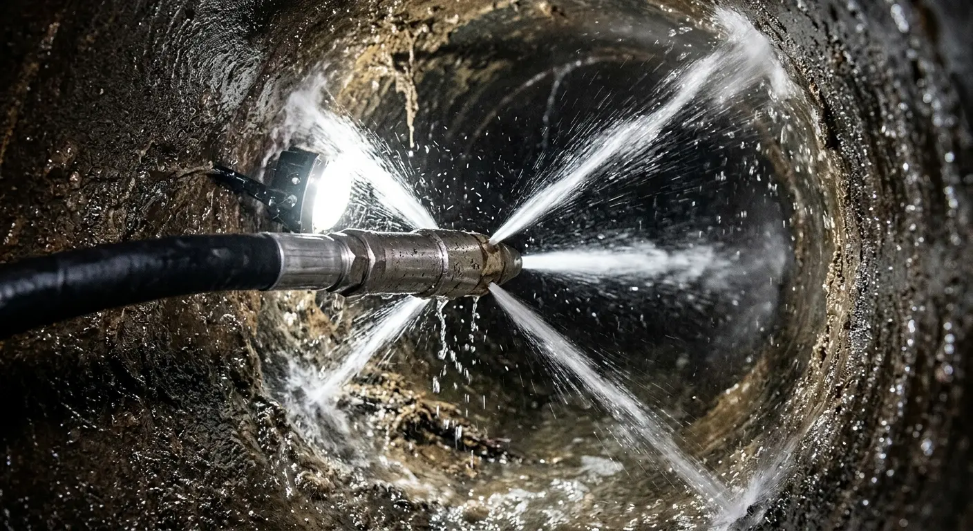 High-pressure hydro jetting nozzle cleaning sewer pipe for Sewer Line Relining in Prairie Ridge